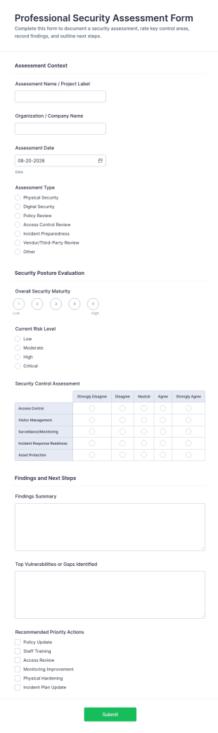 Professional Security Assessment Form Template