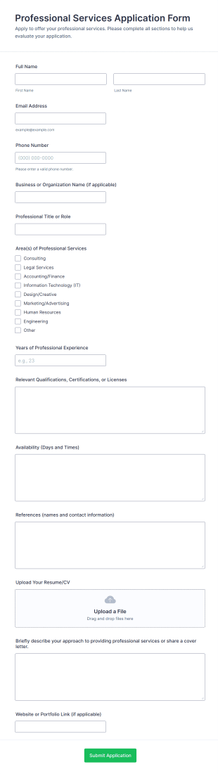 Professional Services Application Form Template
