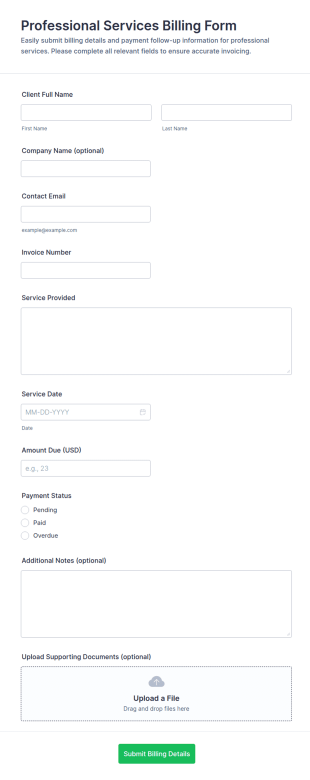 Professional Services Billing Form Template