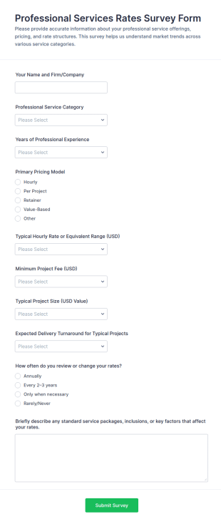 Professional Services Rates Survey Form Template