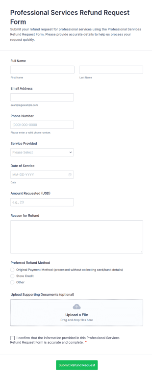 Professional Services Refund Request Form Template