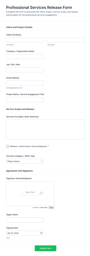 Professional Services Release Form Template