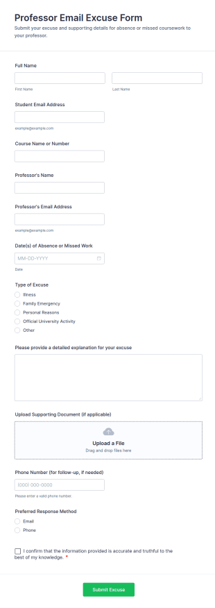 Professor Email Excuse Form Template