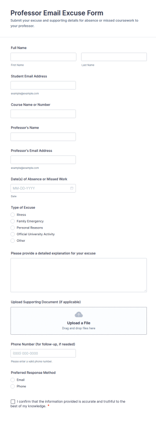 Professor Email Excuse Form Template