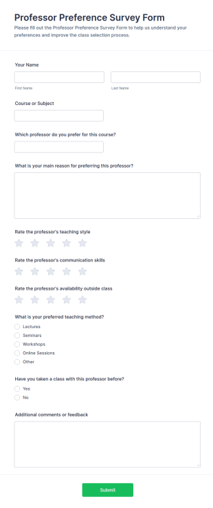 Professor Preference Survey Form Template