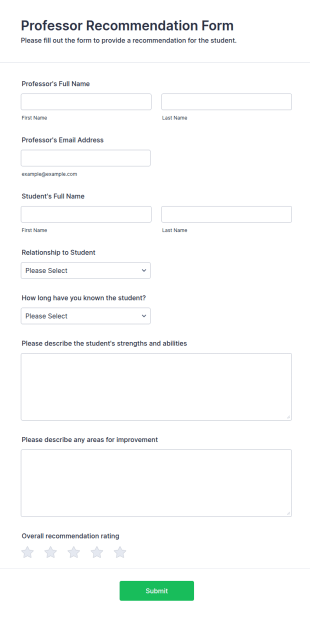 Professor Recommendation Form Template