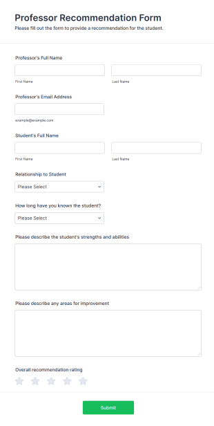 Professor Recommendation Form Template