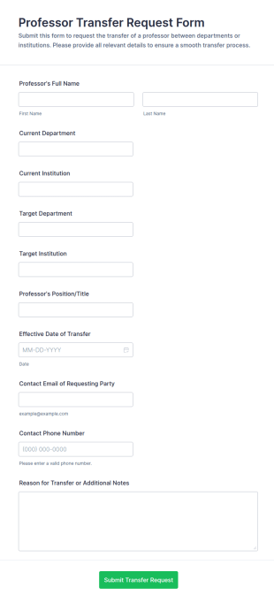 Professor Transfer Request Form Template