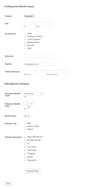Profesyonel Etkinlik Kayıt Form Şablonu