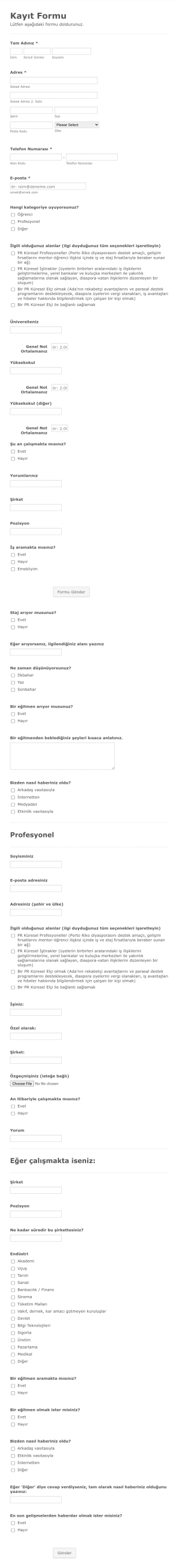 Profesyonel Gelişim Eğitimi Kayıt Form Şablonu
