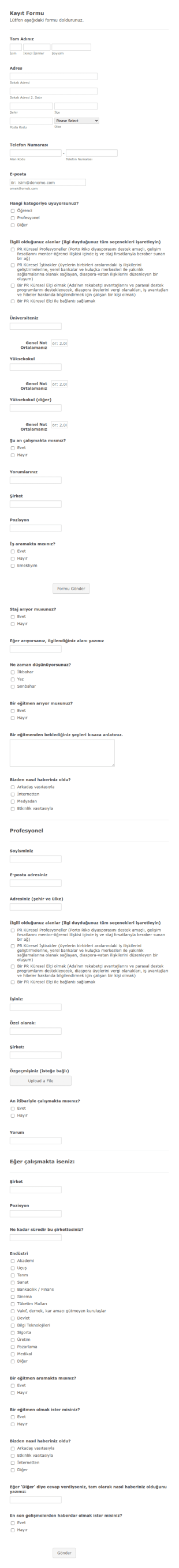 Profesyonel Gelişim Eğitimi Kayıt Form Şablonu