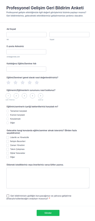 Profesyonel Gelişim Geri Bildirim Anketi Form Şablonu