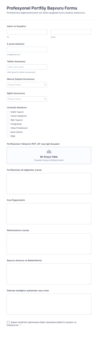 Profesyonel Portföy Başvuru Form Şablonu