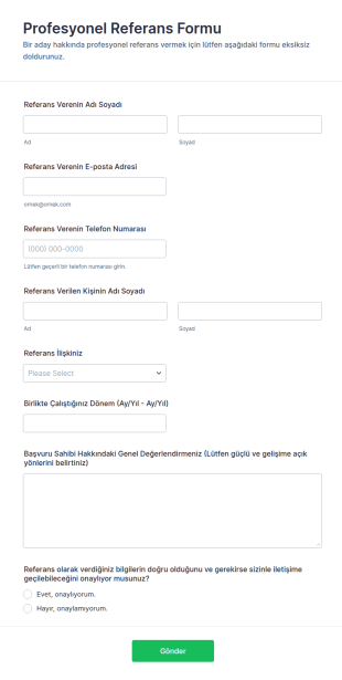 Profesyonel Referans Form Şablonu