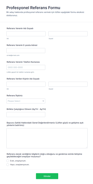 Profesyonel Referans Form Şablonu