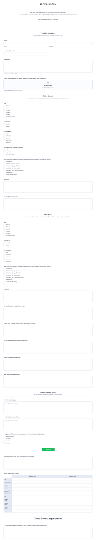 Profildatenformular Form Template