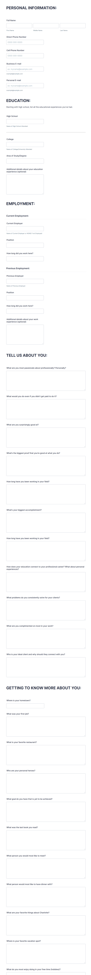 Profile Builder Form Template