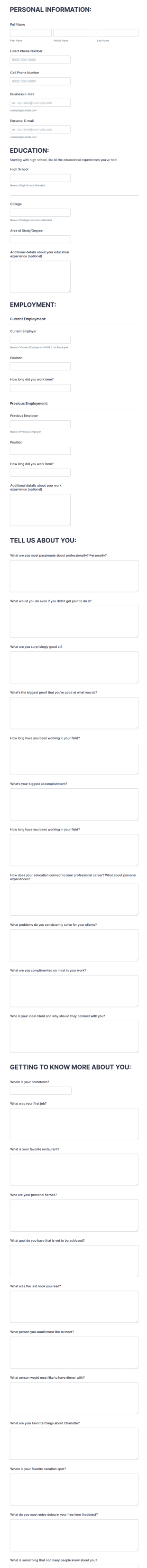 Profile Builder Form Template