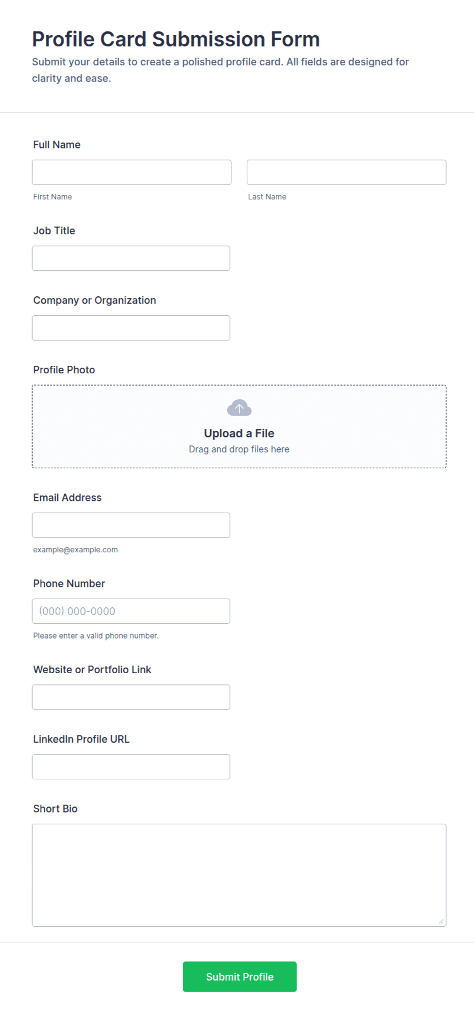 Profile Card Submission Form Template | Jotform