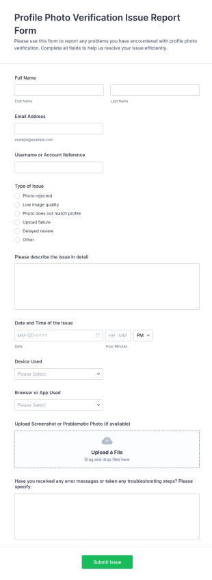 Profile Photo Verification Issue Report Form Template