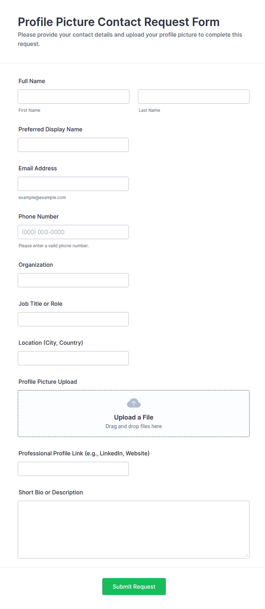 Profile Picture Contact Request Form Template | Jotform