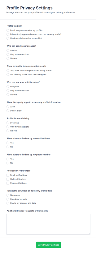 Profile Privacy Settings Form Template