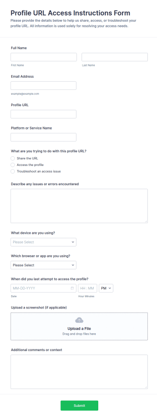 Profile URL Access Instructions Form Template