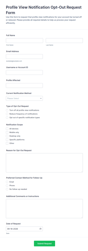 Profile View Notification Opt Out Request Form Template
