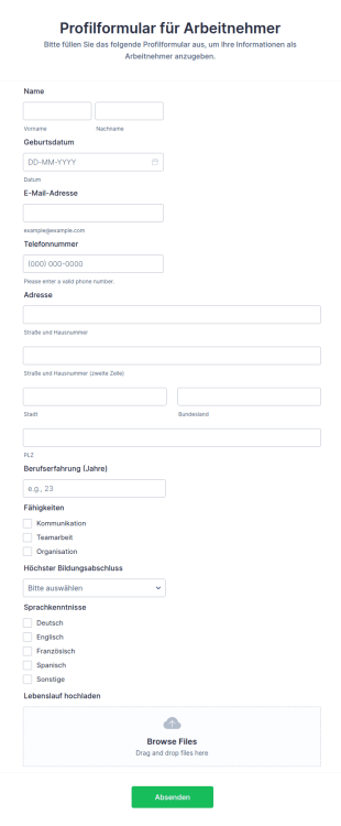 Profilformular Für Arbeitnehmer