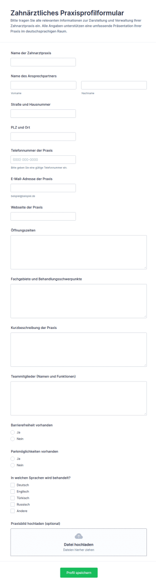 Profilformular Für Zahnarztpraxis