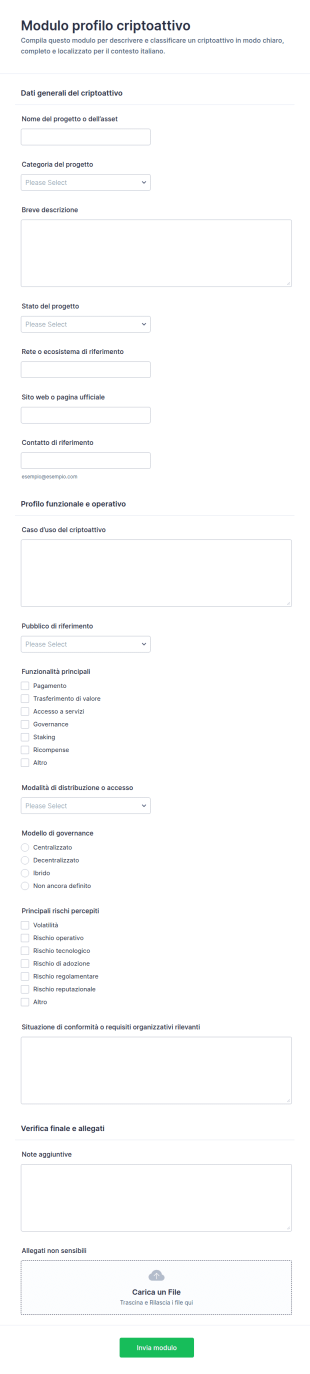 Profilo Attività In Crypto Form