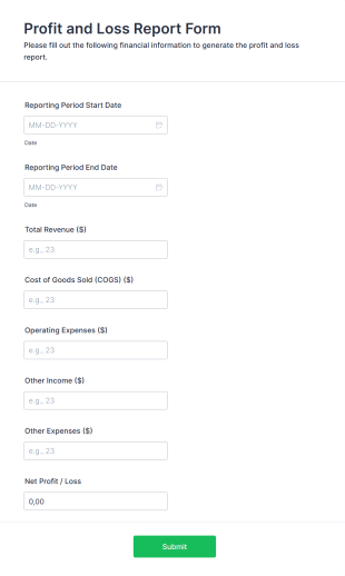 Profit And Loss Report Form Template