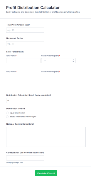Profit Distribution Calculator Form Template
