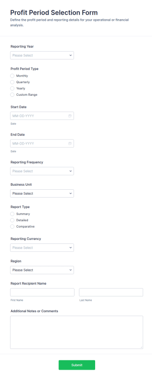 Profit Period Selection Form Template