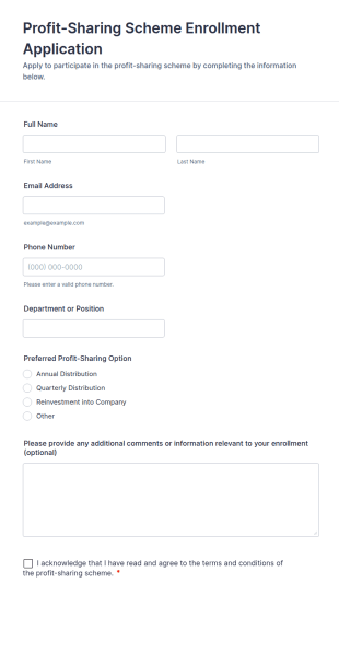 Profit Sharing Scheme Enrollment Application Form Template