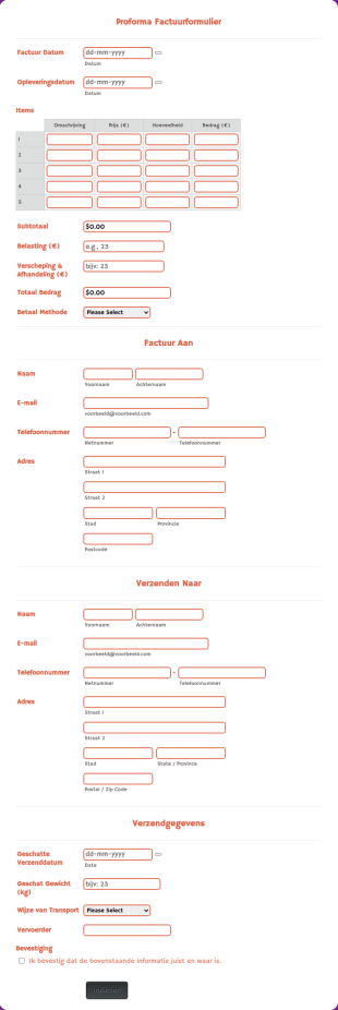 Proforma Factuurformulier