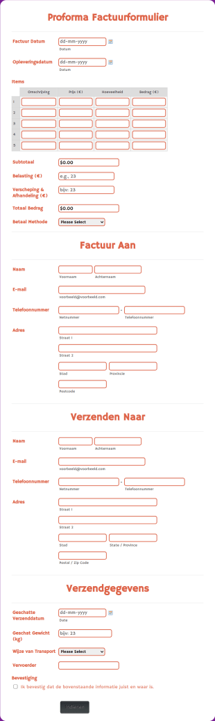 Proforma Factuurformulier