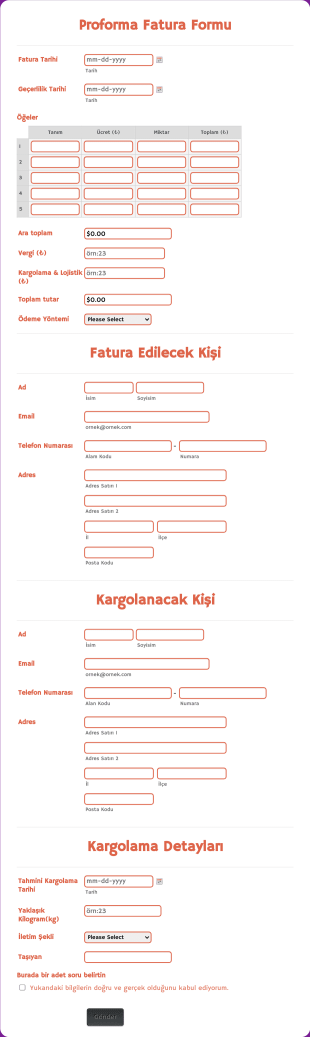 Proforma Fatura Form Şablonu
