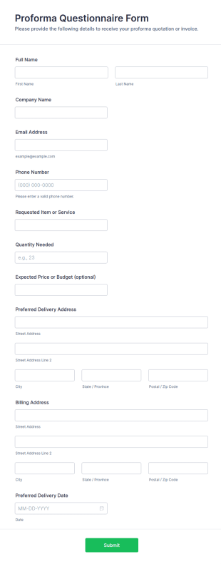 Proforma Questionnaire Form Template