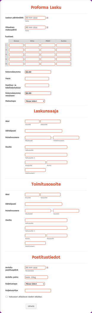 Proformalasku Lomake Form Template