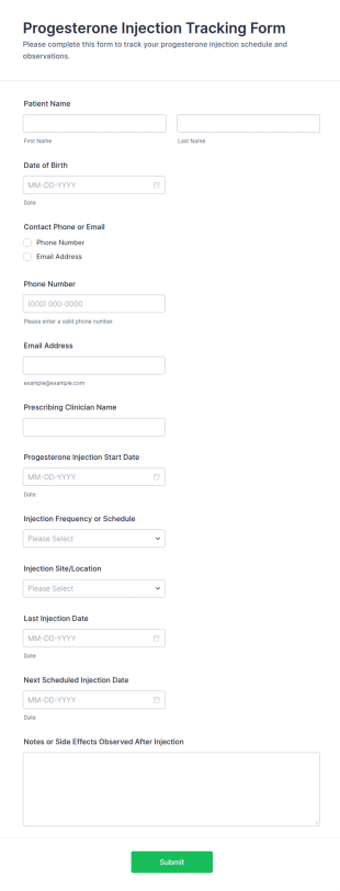 Progesterone Injection Tracking Form Template