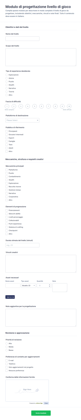 Progettazione Dei Livelli Di Gioco Form