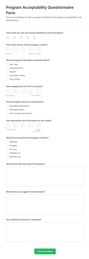 Program Acceptability Questionnaire Form Template