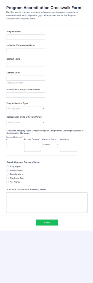 Program Accreditation Crosswalk Form Template