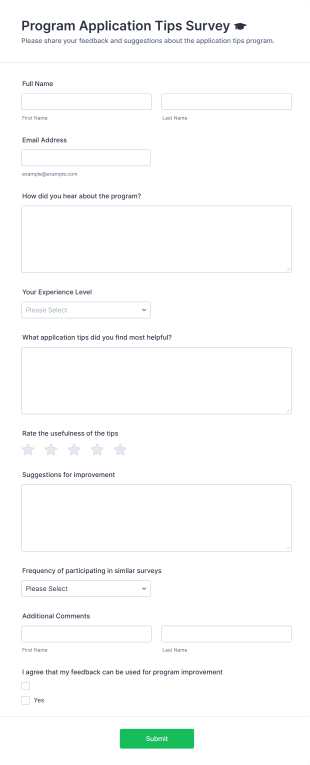 Program Application Tips Survey 🎓 Form Template