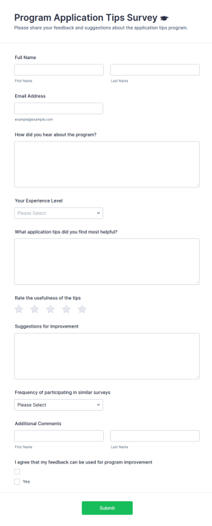Program Application Tips Survey 🎓 Form Template