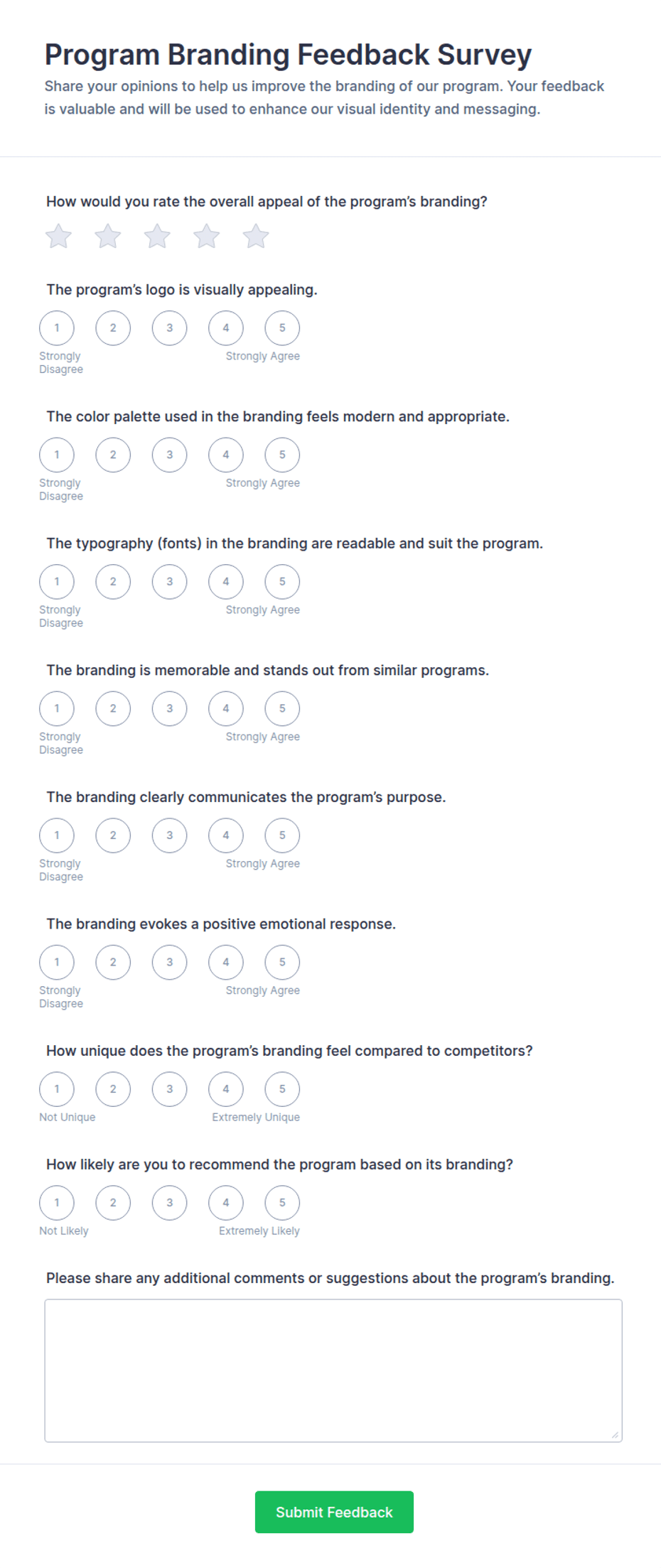Program Branding Feedback Survey Form Template | Jotform