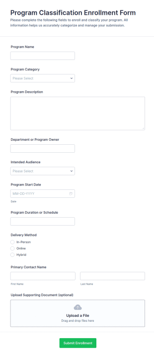 Program Classification Enrollment Form Template