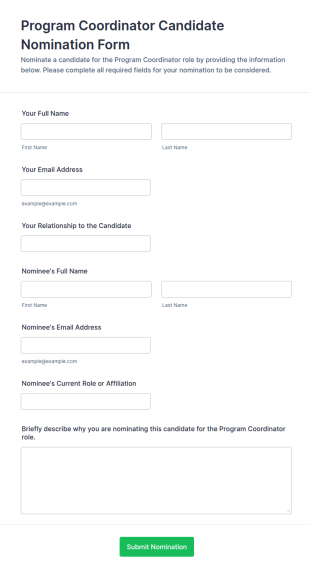Program Coordinator Candidate Nomination Form Template