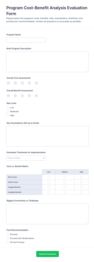 Program Cost Benefit Analysis Evaluation Form Template